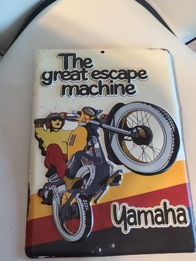 Yamaha 'The Great Escape Machine' Metal Sign - Yellow Red Black